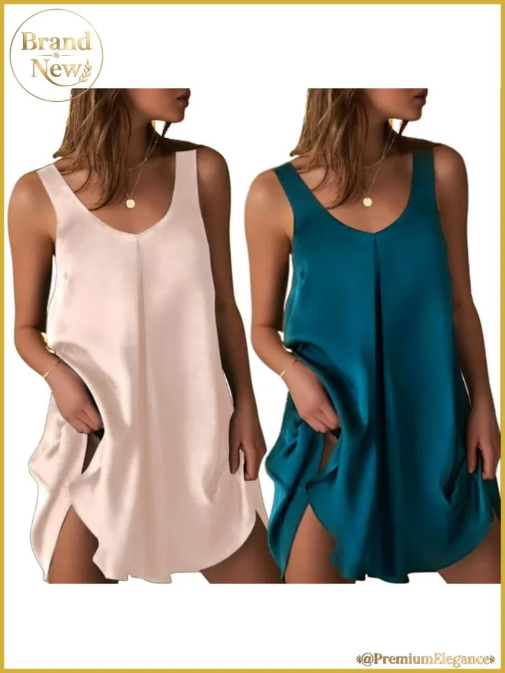 2 Pack Satin Nightgown Sleeveless Sleep Dress Silk Sleepwear